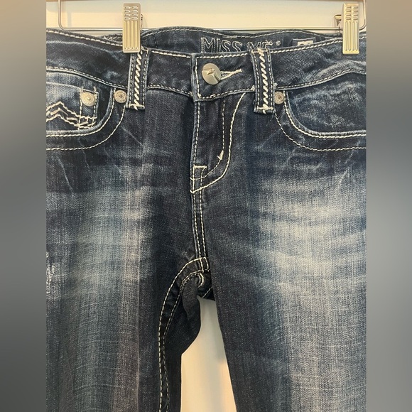 Miss Me Easy Boot Cut Dark Wash Embellished Low Rise Jeans Size 26 - Picture 3 of 10